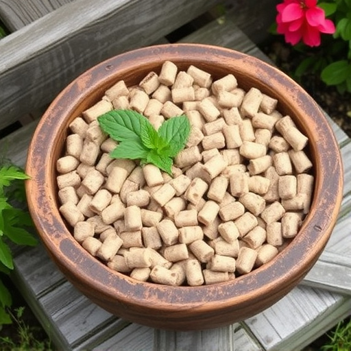 Fresh suet pellets in rustic garden bowl