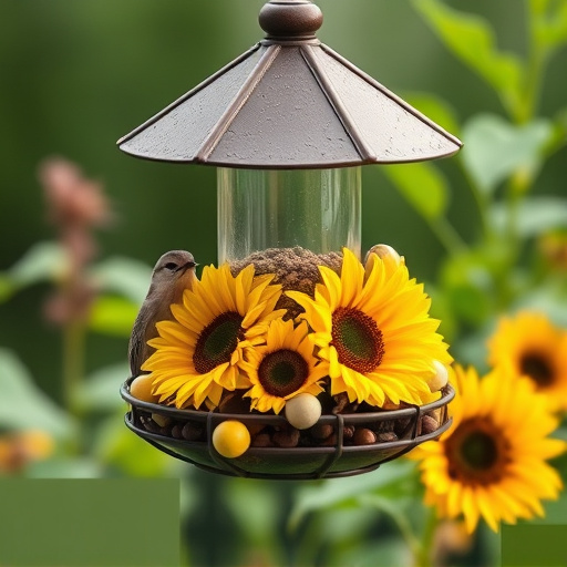 Garden bird feeder filled with sunflower hearts
