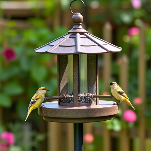 Garden bird feeding station with perches