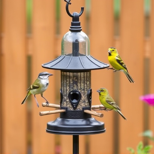 Garden bird feeding station with perches