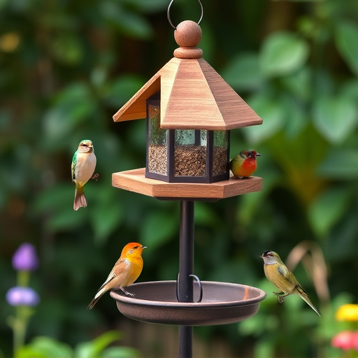 Garden bird feeding station with perches