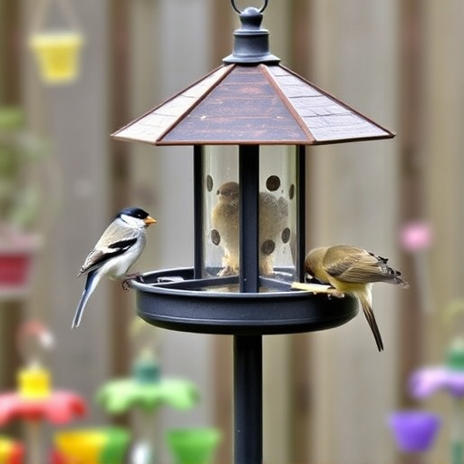 Garden bird feeding station with perches