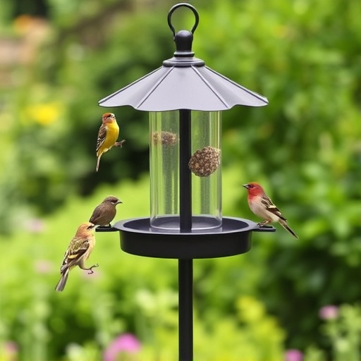 Garden bird feeding station with perches