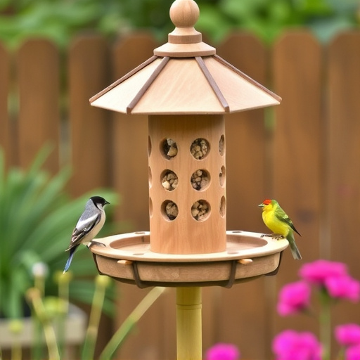 Garden bird feeding station with perches