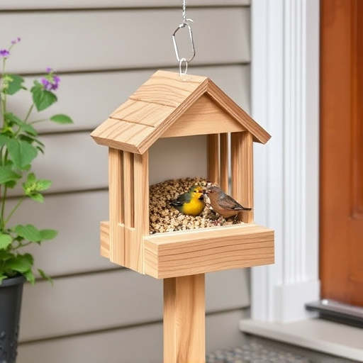 Garden bird seed box on doorstep
