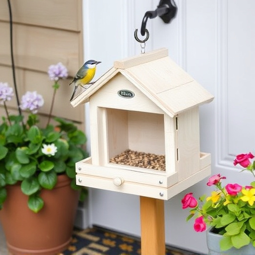 Garden bird seed box on doorstep