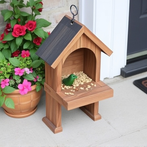 Garden bird seed box on doorstep