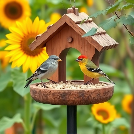 Garden bird table with sunflower seeds