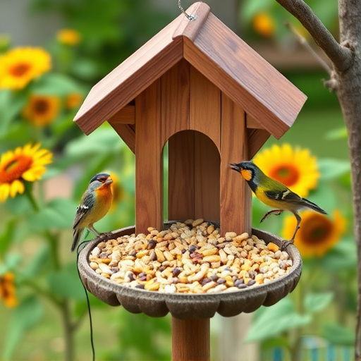 Garden bird table with sunflower seeds