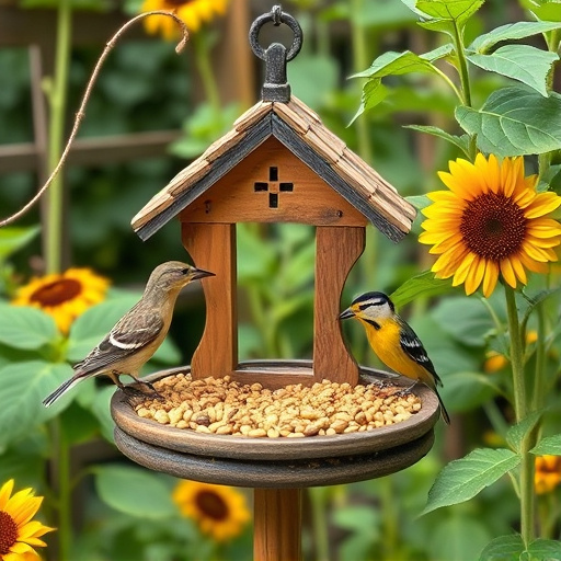 Garden bird table with sunflower seeds