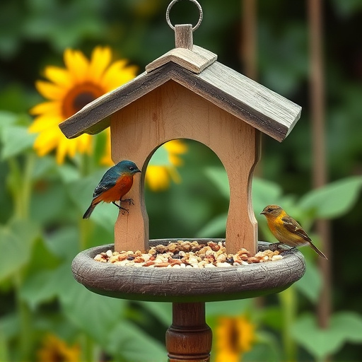 Garden bird table with sunflower seeds