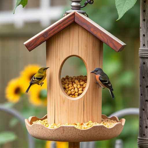 Garden bird table with sunflower seeds
