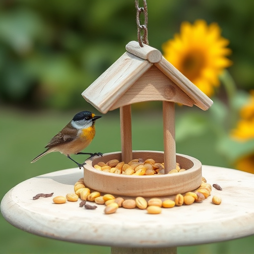 Garden bird table with sunflower seeds