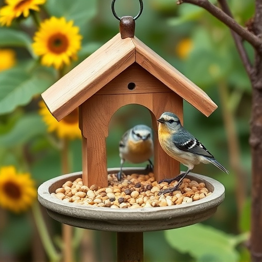 Garden bird table with sunflower seeds