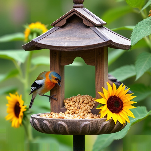 Garden bird table with sunflower seeds