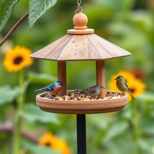 Garden bird table with sunflower seeds