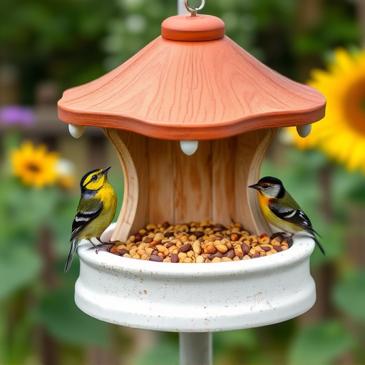 Garden bird table with sunflower seeds
