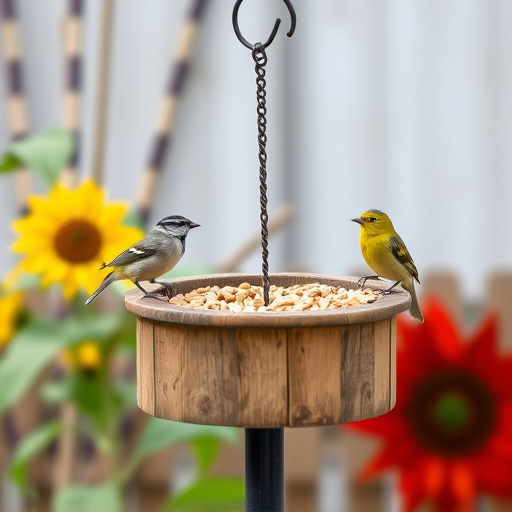 Garden bird table with sunflower seeds
