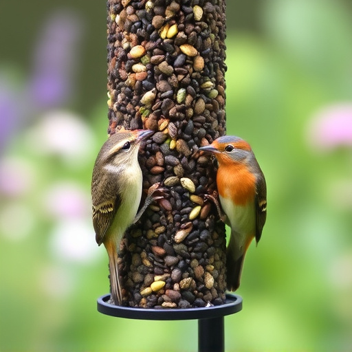 Garden birds at squirrel-resistant seed tube