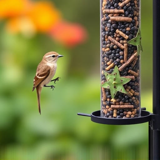 Garden birds at squirrel-resistant seed tube