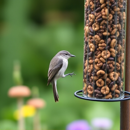 Garden birds at squirrel-resistant seed tube