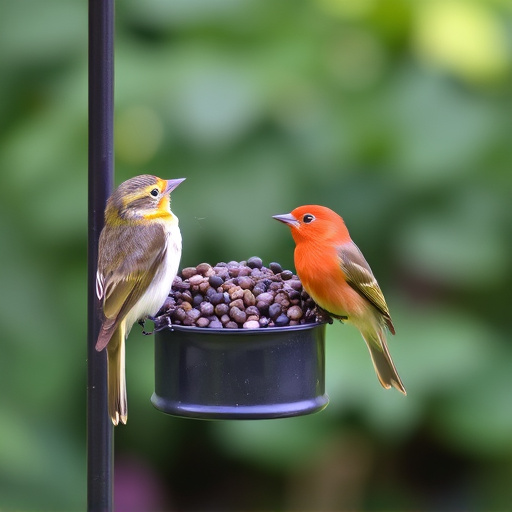 Garden birds at squirrel-resistant seed tube