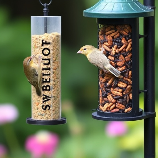 Garden birds at squirrel-resistant seed tube