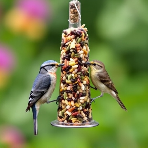 Garden birds eating mixed seed blend