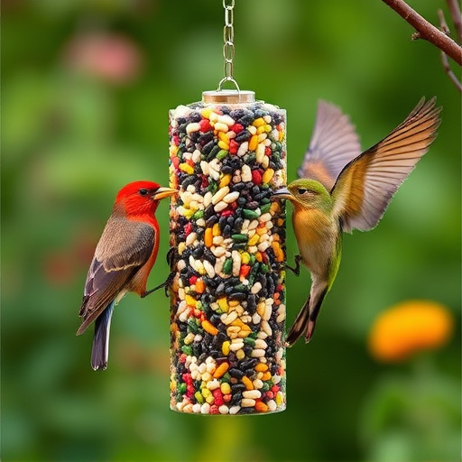 Garden birds eating mixed seed blend