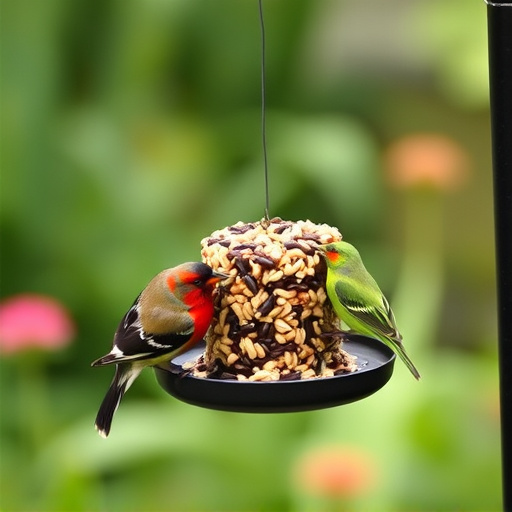 Garden birds eating mixed seed blend