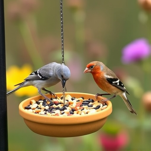 Garden birds eating mixed seed blend