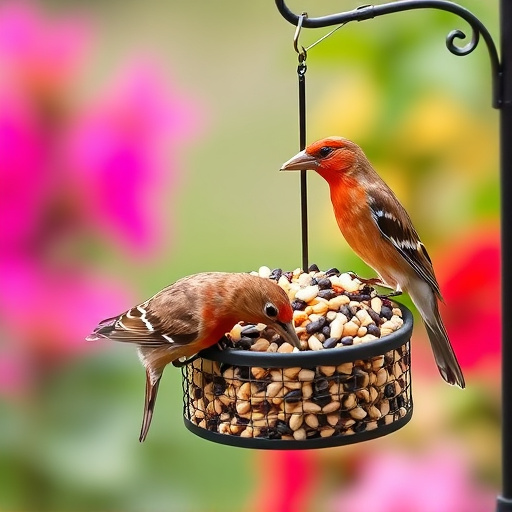 Garden birds eating mixed seed blend