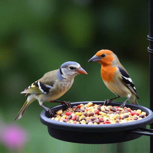 Garden birds eating mixed seed blend