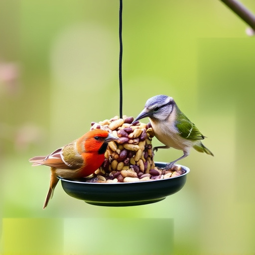 Garden birds eating mixed seed blend