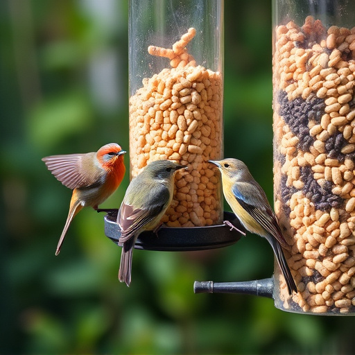 Garden birds enjoying suet pellets