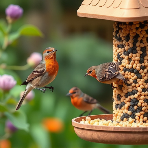 Garden birds enjoying suet pellets