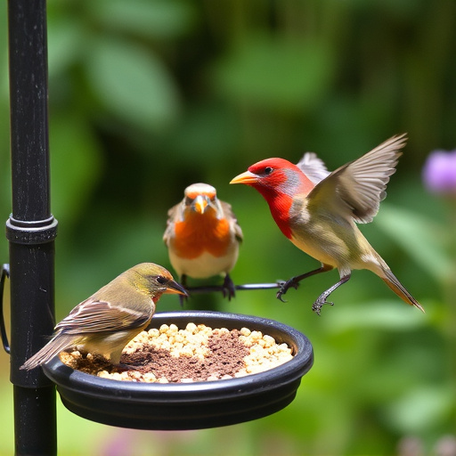 Garden birds enjoying suet pellets