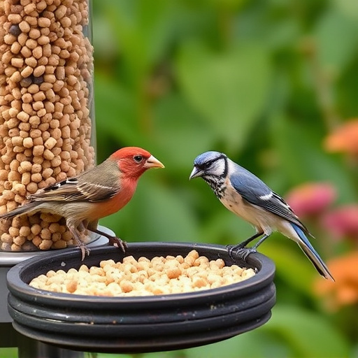 Garden birds enjoying suet pellets