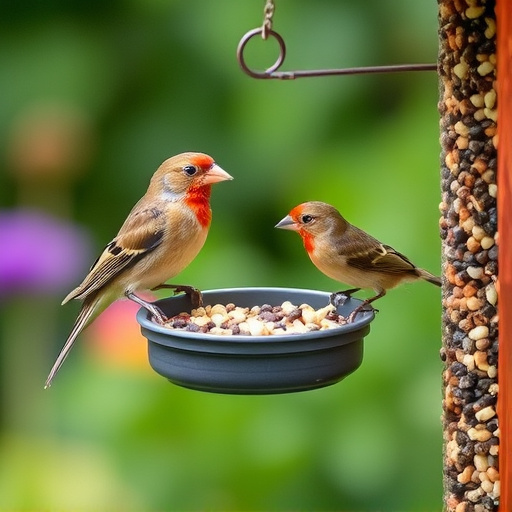 Garden birds enjoying suet pellets