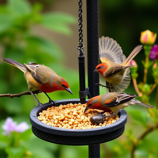 Garden birds enjoying suet pellets