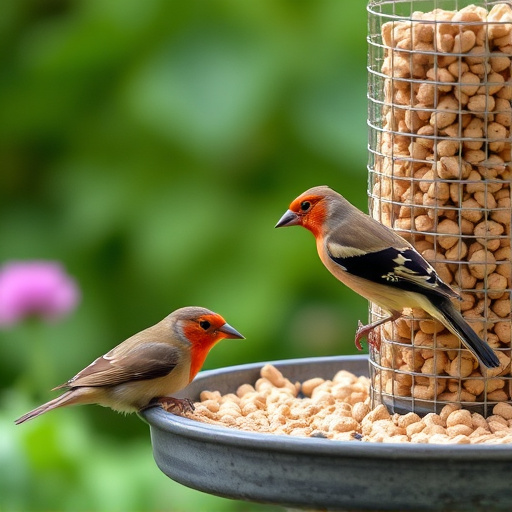 Garden birds enjoying suet pellets