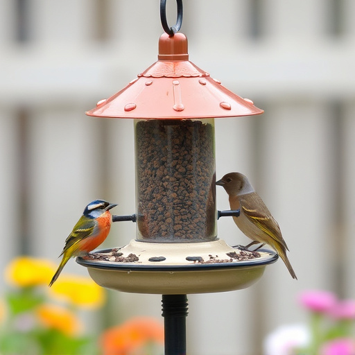 Garden birds feeding at feeder station