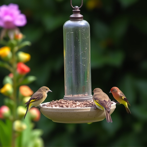 Garden birds feeding at feeder station