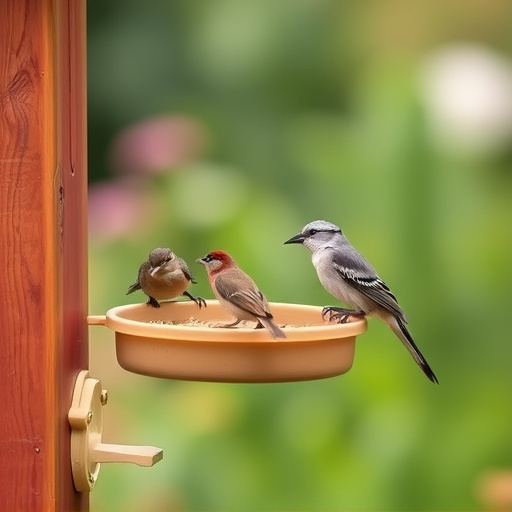 Garden birds feeding at feeder station