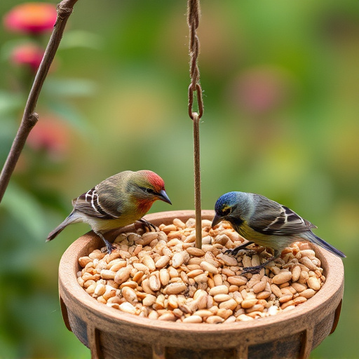 Garden birds feeding on seed mix