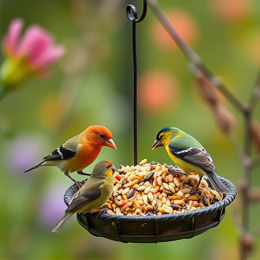 Garden birds feeding on seed mix