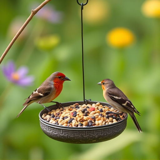Garden birds feeding on seed mix