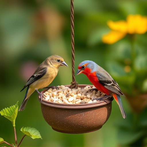 Garden birds feeding on seed mix