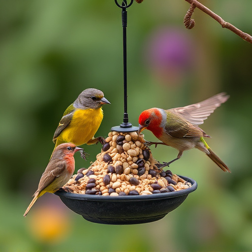 Garden birds feeding on seed mix
