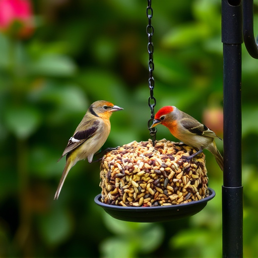 Garden birds feeding on seed mix